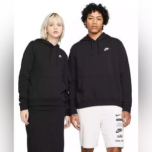 Nike Women's medium Black Funnel-Neck Fleece Pullover Hoodie Spell Out Logo